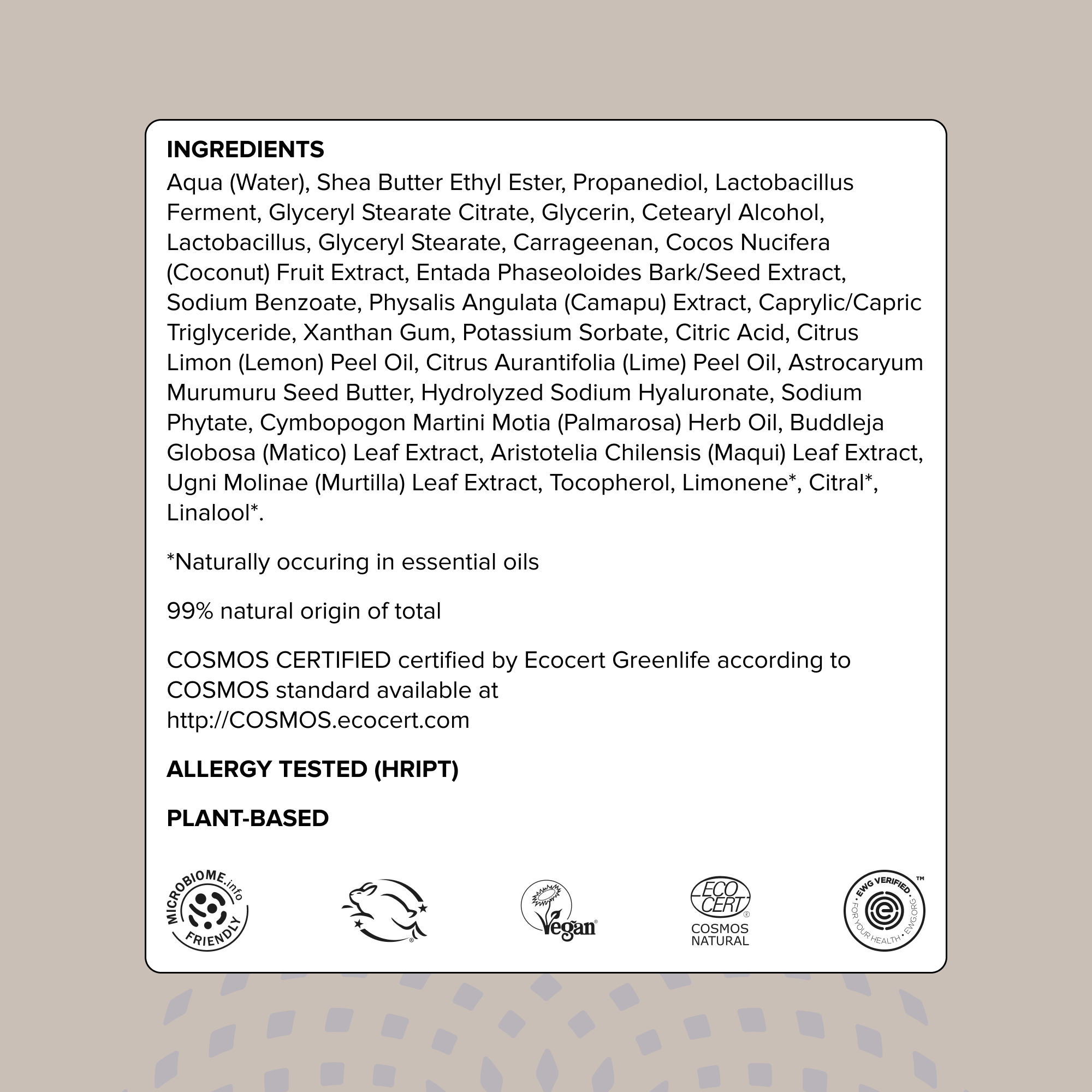 Antü Skin Barrier Moisturizer product ingredient list.